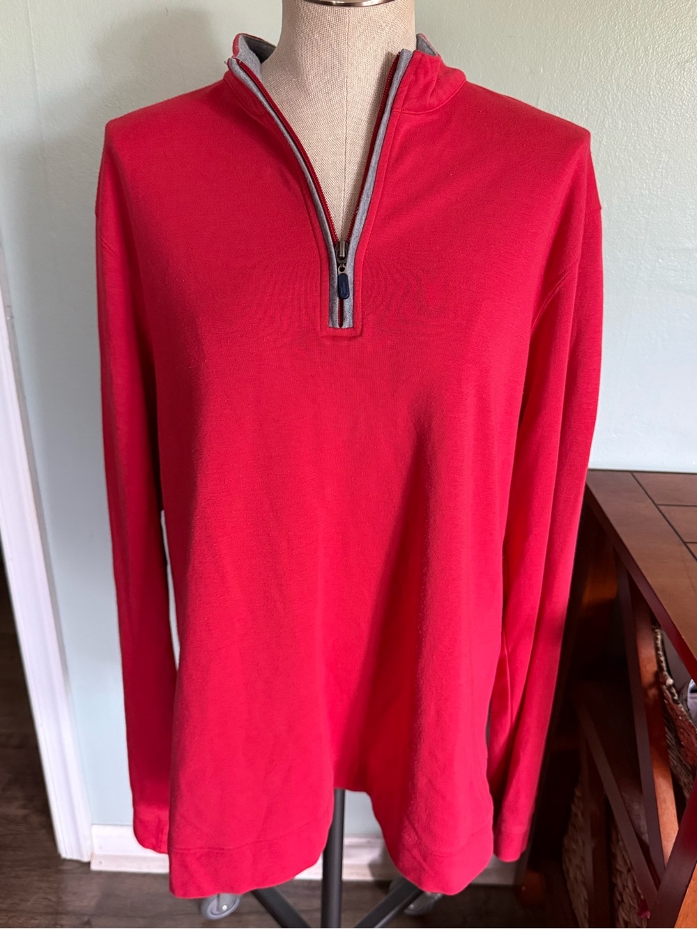 Johnnie-O Mens Red Quarter Zip Comfort Pullover Sweater Size XL